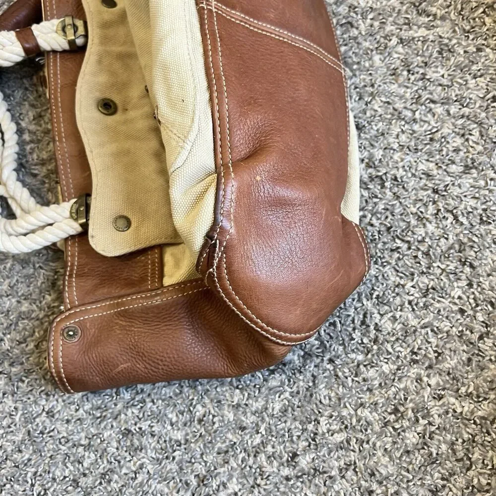 Vintage GAP 1969 Tote Shoulder Bag Canvas/Leather Tan Brown Well Made Purse - Picture 4 of 10